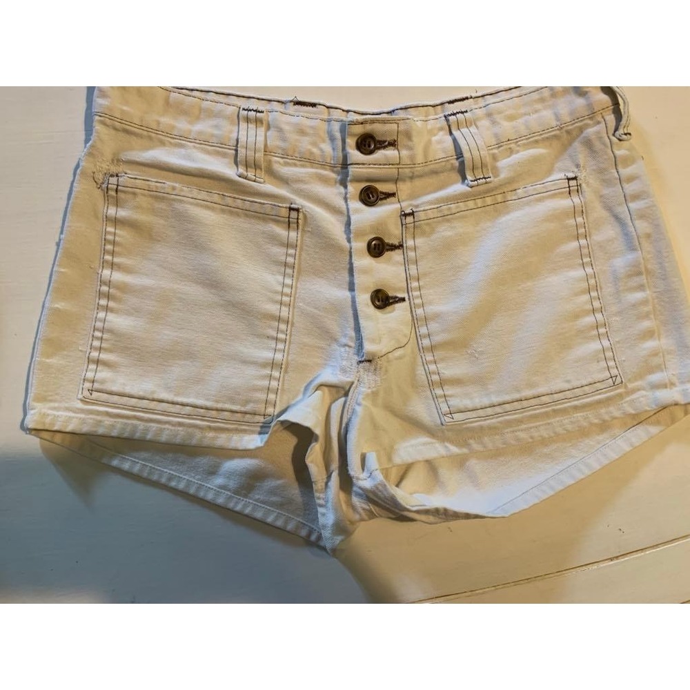 Beige Button Fly Boho Shorts brown thread High Waist 30" Pockets Casual‎ Summer